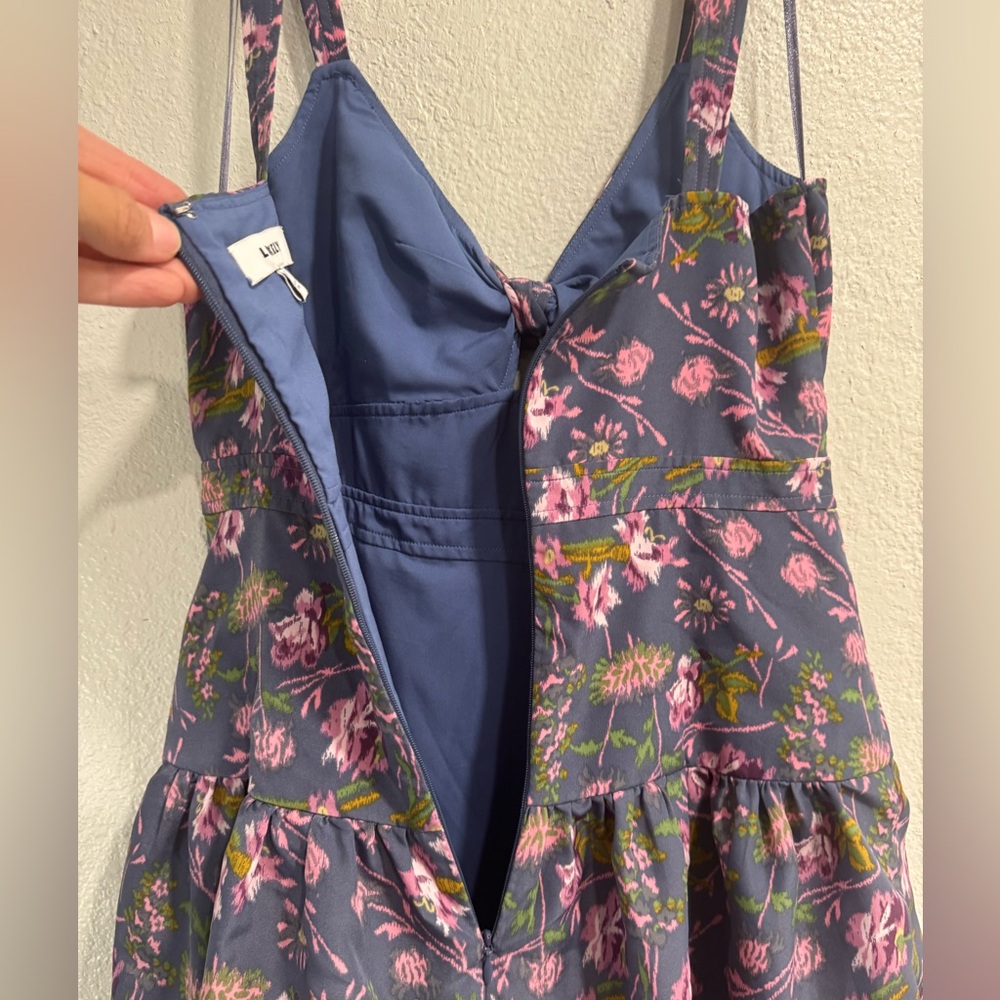 Likely Purple Floral Front Tie Tier Midi Dress - Picture 6 of 12